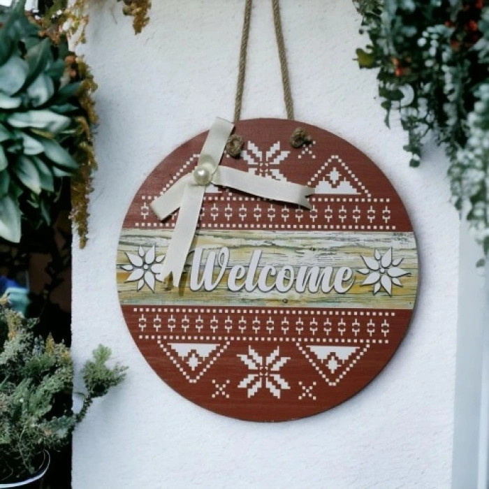 HERŞEYTREND Dijital Baskı Welcome Kapı Süsü 30 Cm Kapı Süsü