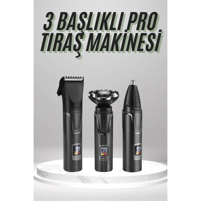 Dijital Göstergeli 3 Başlıklı Tıraş Makinesi Islak Kuru Lazer Öncesi Günlük