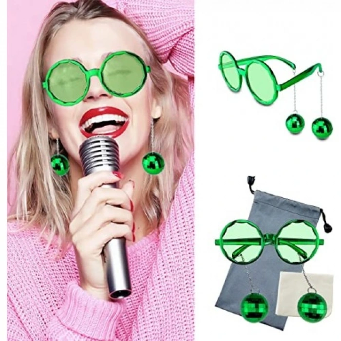HERŞEYTREND Disko Toplu Küpeli Parti Gözlüğü Yeşil Renk