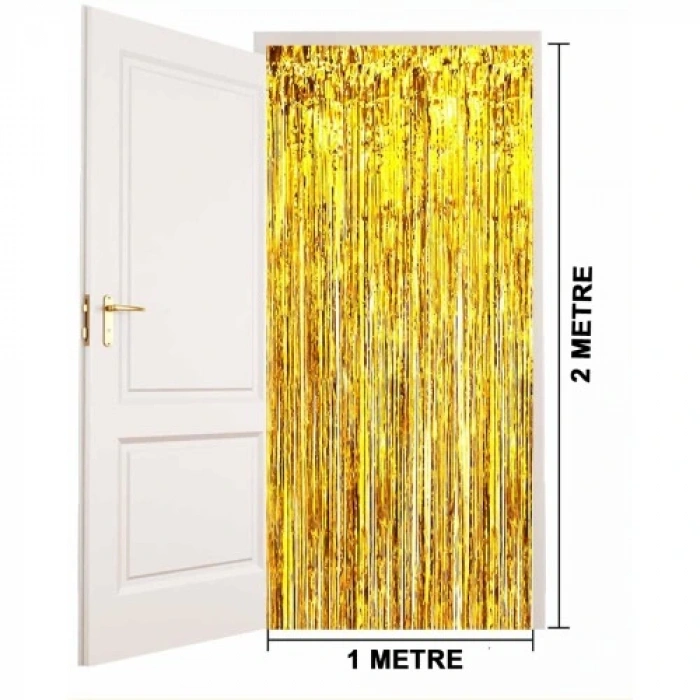 HERŞEYTREND Ekstra Metalize Parlak Saçaklı Arka Fon Perde Gold