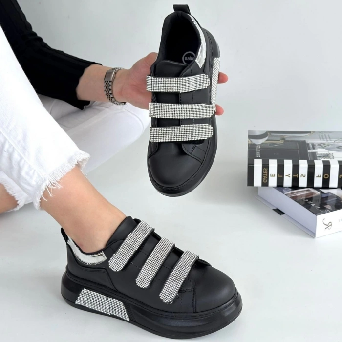 Elika Siyah Cilt Cırt Cırtlı Spor Ayakkabı