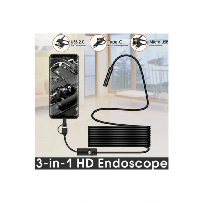 Endoskop 3 İn 1 Yılan Kamera Usb Micro Usb Type-c 20 Metre Sert Kablo