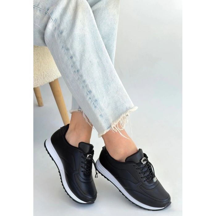 Finna Siyah Cilt Bağcıklı Spor Ayakkabı