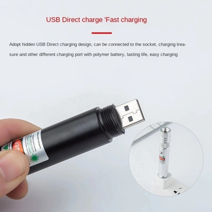 Fithome 100mw Desen Başlıklı Usb Şarjlı Yeşil Lazer Pointer