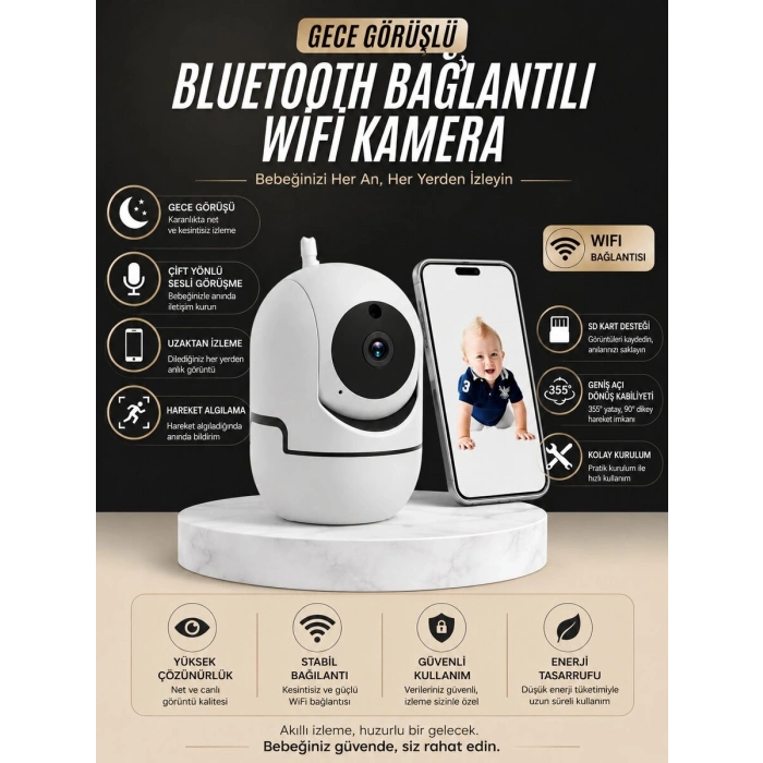 Gece Görüşlü Bebek Kamerası  Telefondan Canlı Takip Özellikli