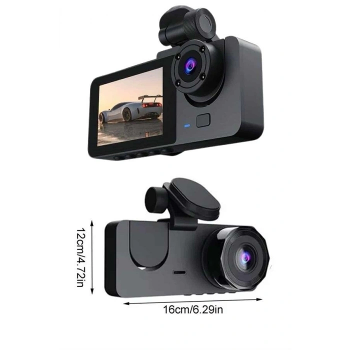 Gece Görüşlü DVR 3 Lensli Araç İçi Sürüş Kamerası Video Kaydedici