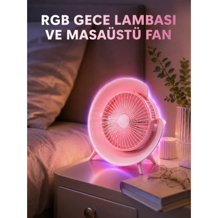 Gece Lambalı Renk Değiştiren Masaüstü Fan