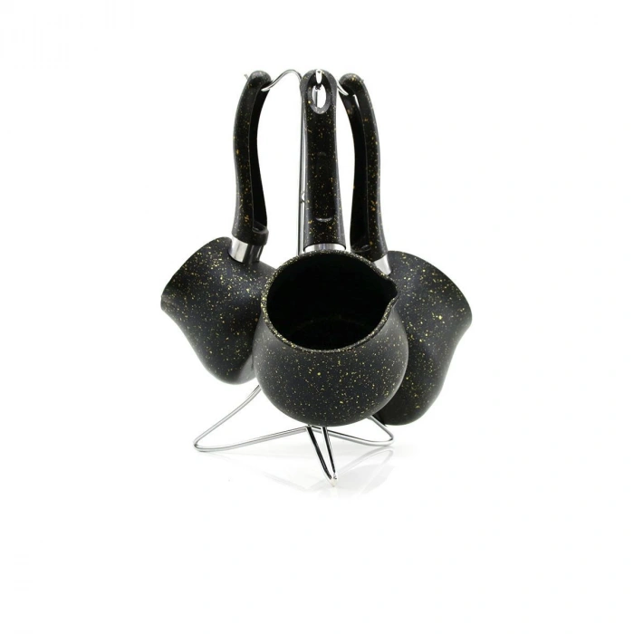 Granit Çelik Cezve Seti 4lü (230/280/380 ml) Metal Standlı