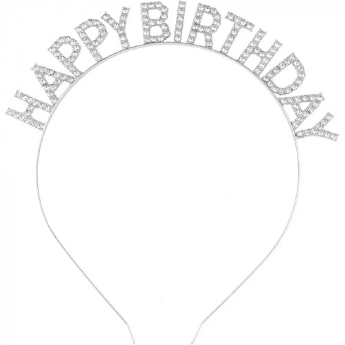 HERŞEYTREND Gümüş Kristal Taşlı Happy Birthday Tacı