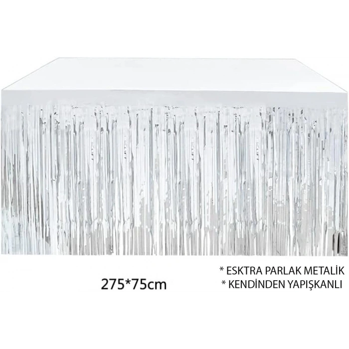 Gümüş Metalize Masa Eteği 275x75 Cm – Kendinden Yapışkanlı