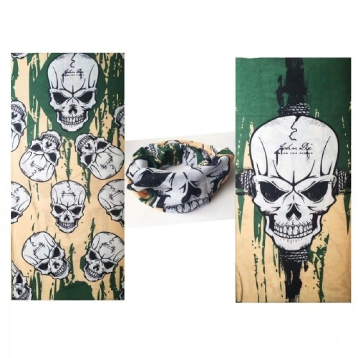 HERŞEYTREND Haki Kuru Kafa Baskılı Buff Bandana 25x48 cm