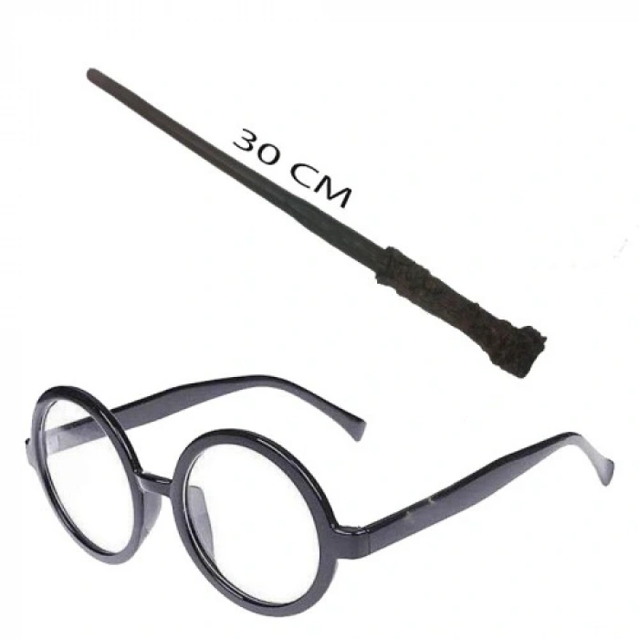 HERŞEYTREND Harry Potter Asası ve Siyah Çerçeveli Gözlük Seti