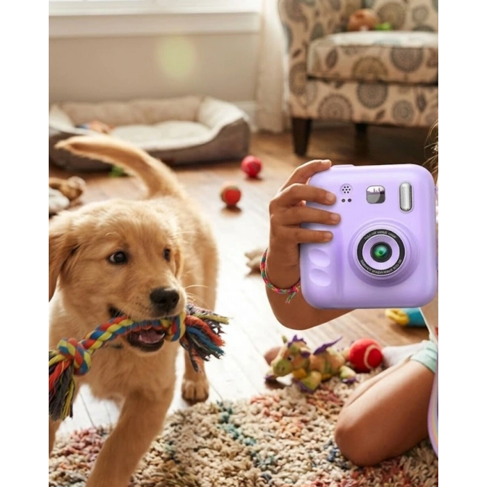 HD Ekranlı Çocuk Fotoğraf Makinesi Video Kayıt ve Baskı Kağıdı Kalem Hediyeli