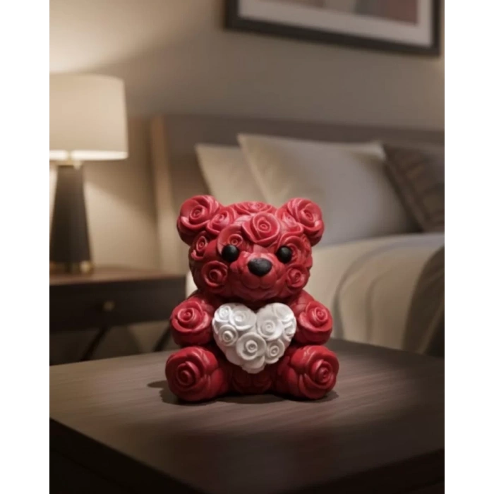 HERŞEYTREND 10cm 3D Özel Baskı Kalpli Ayıcık Romantik Hediye Objesi