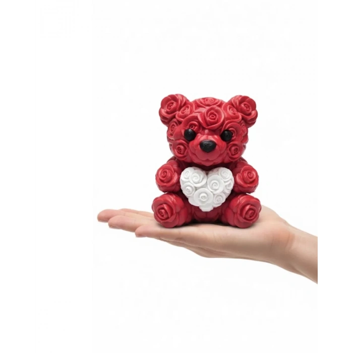 HERŞEYTREND 10cm 3D Özel Baskı Kalpli Ayıcık Romantik Hediye Objesi