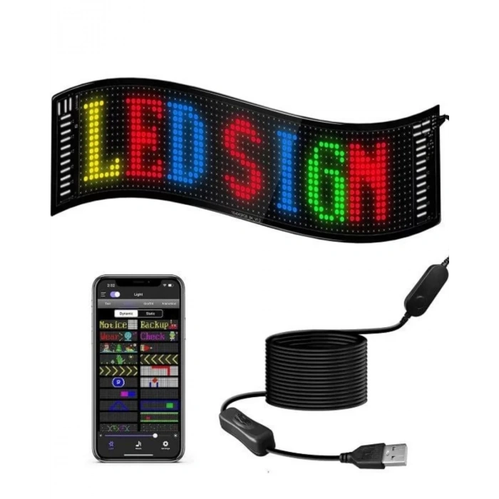 HERŞEYTREND 16x96 LED Yazı Paneli 60 cm Esnek RGB Işıklı Programlanabilir Ekran