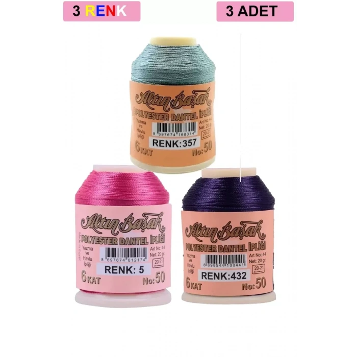 HERŞEYTREND 3 Adet Altınbaşak Oya ve Dantel İpi 20 gr - Royaleks - No: 005 - 432 - 357