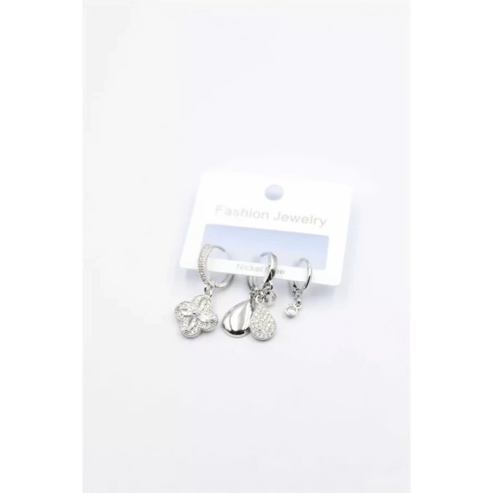 HERŞEYTREND 3lü Yonca Küpe - Gümüş