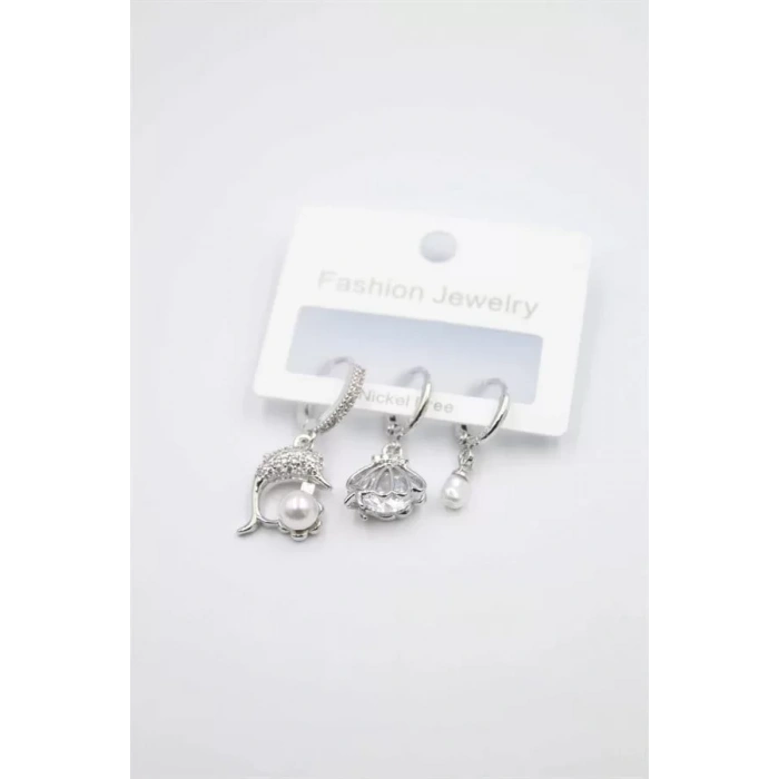 HERŞEYTREND 3lü Yunus Balığı Küpe - Gümüş