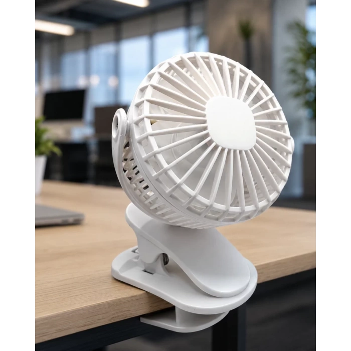 HERŞEYTREND 360 Derece Dönebilen Mandallı Şarjlı Mini Masa Fanı