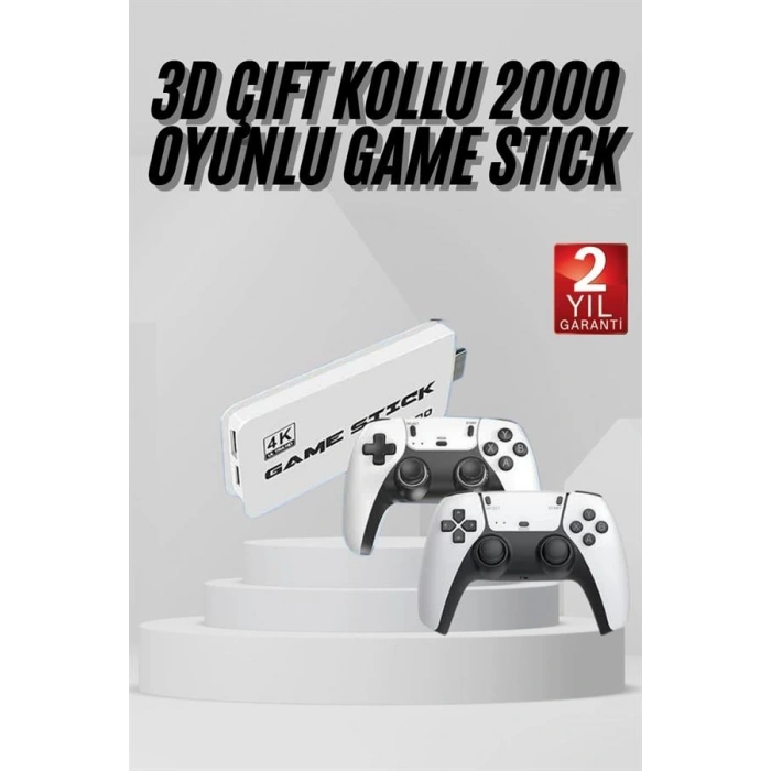 HERŞEYTREND 3D 4K 2000 Oyunlu Game Stick Oyun Konsolu Çift Konsol