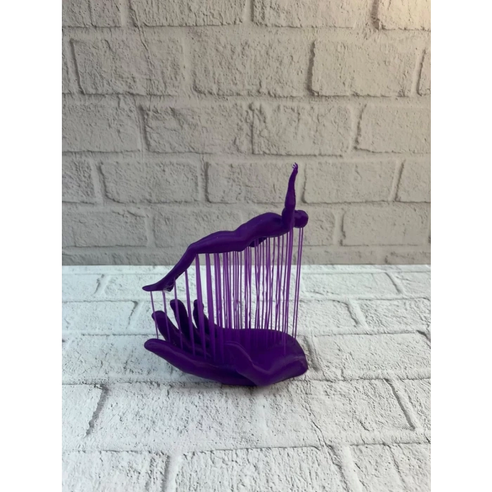 HERŞEYTREND 3D El Üzerinde İnsan Figürü Mor Soyut Tasarım Dekor Biblo