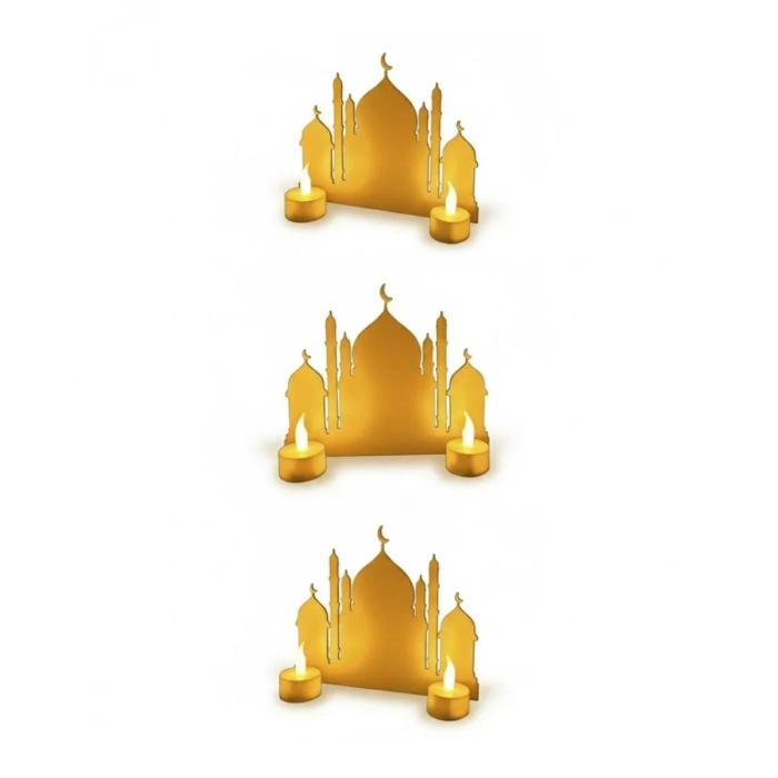 HERŞEYTREND 3D Ramazan Cami Dekor 2 Mumlu Işıklı Masa Üstü Biblo