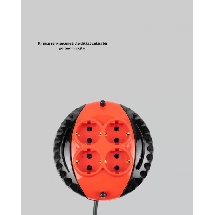HERŞEYTREND 5 Metre Kablolu 4’lü Kırmızı Priz Makara