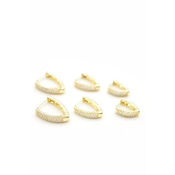 HERŞEYTREND 6lı Taşlı Oval Küpe - Altın