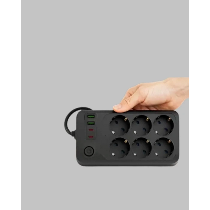 HERŞEYTREND 6’lı Grup Priz Termal Korumalı USB Type-C Çoklu Priz 2 Metre Kablo