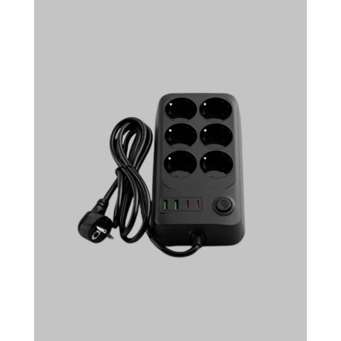 HERŞEYTREND 6’lı Grup Priz Termal Korumalı USB Type-C Çoklu Priz 2 Metre Kablo