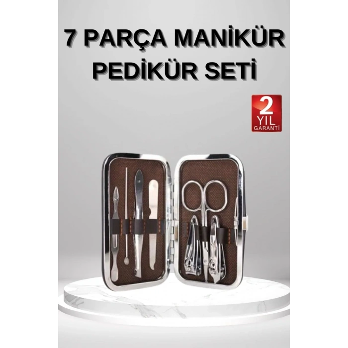 HERŞEYTREND 7 Parça Manikür Pedikür Seti El Ayak Bakımı Çantalı Paslanmaz Çelik