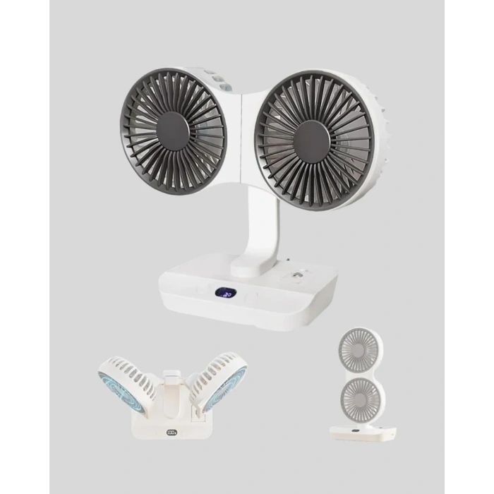 HERŞEYTREND 720° Döner Çift Taraflı Masaüstü Vantilatör – USB Şarjlı Sessiz Fan