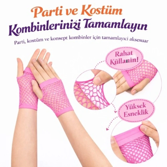 HERŞEYTREND 80’ler 90’lar Retro Neon Pembe File Parmaksız Kısa Eldiven 11 cm