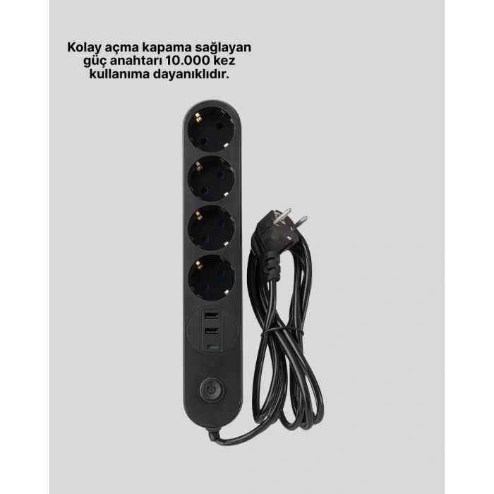 HERŞEYTREND Akıllı Akım Dengelemeli 4’lü Çoklu Priz Type-C ve USB Çıkışlı