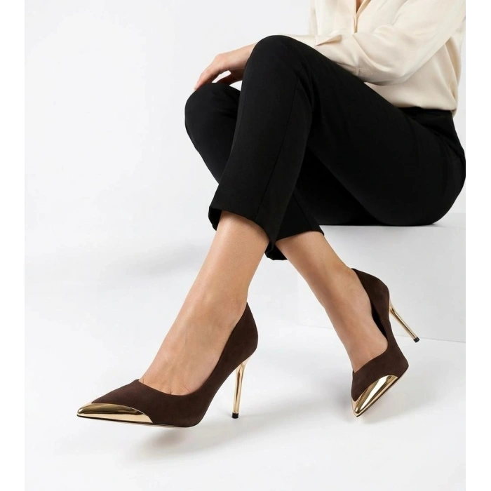 HERŞEYTREND Alis Kahverengi Saten Stiletto Ayakkabı