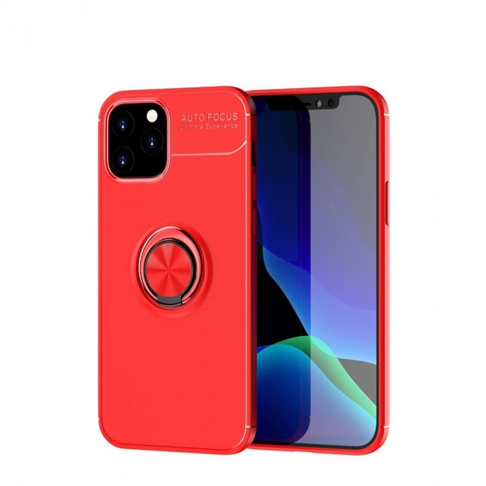 HERŞEYTREND Apple İphone 12 Kılıf Range Yüzüklü Silikon - Kırmızı