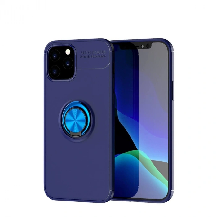 HERŞEYTREND Apple İphone 12 Kılıf Range Yüzüklü Silikon - Mavi