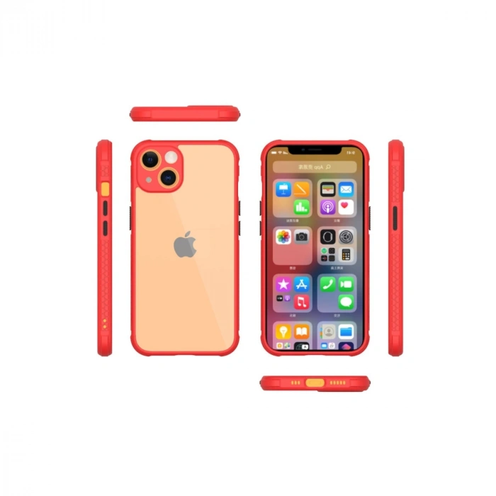 HERŞEYTREND Apple İphone 13 Mini Kılıf Miami Şeffaf Silikon - Kırmızı