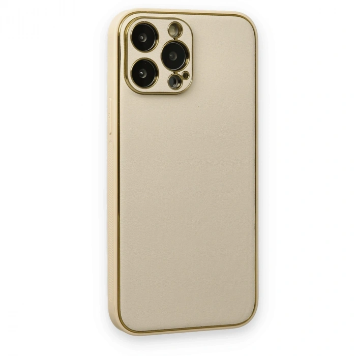 HERŞEYTREND Apple İphone 13 Pro Kılıf Coco Deri Silikon Kapak - Gold