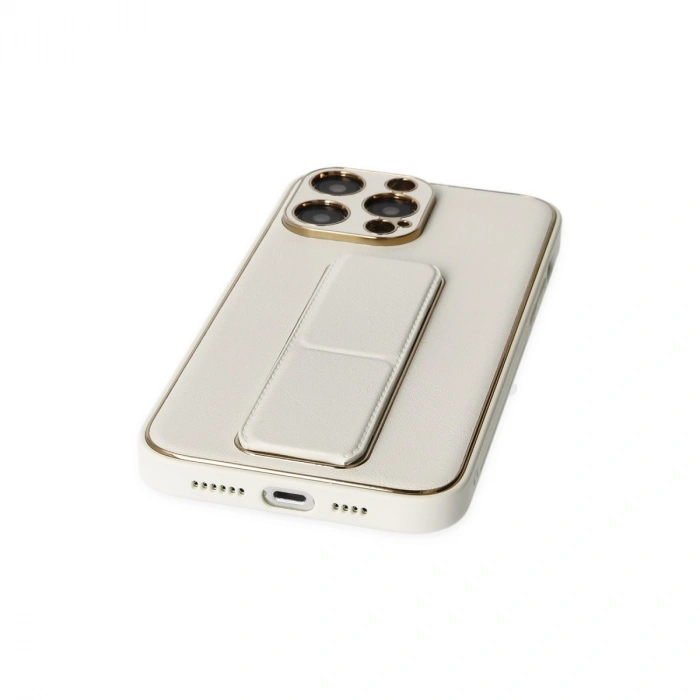 HERŞEYTREND Apple İphone 13 Pro Kılıf Coco Deri Standlı Kapak - Beyaz