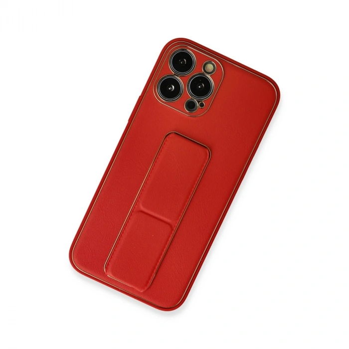 HERŞEYTREND Apple İphone 13 Pro Kılıf Coco Deri Standlı Kapak - Kırmızı