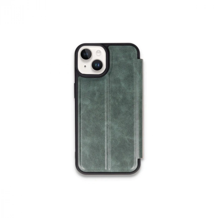 HERŞEYTREND Apple İphone 15 Kılıf Flip Cover - Koyu Yeşil