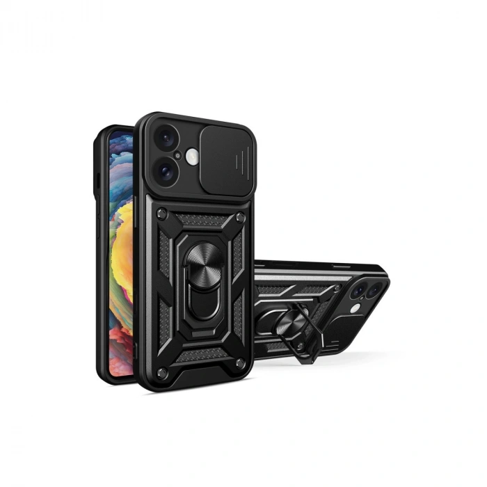 HERŞEYTREND Apple İphone 16 Kılıf Pars Lens Yüzüklü Silikon - Siyah