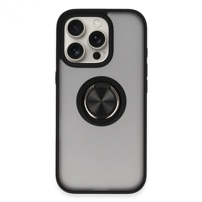 HERŞEYTREND Apple İphone 16 Pro Max Kılıf Montreal Yüzüklü Silikon Kapak - Siyah