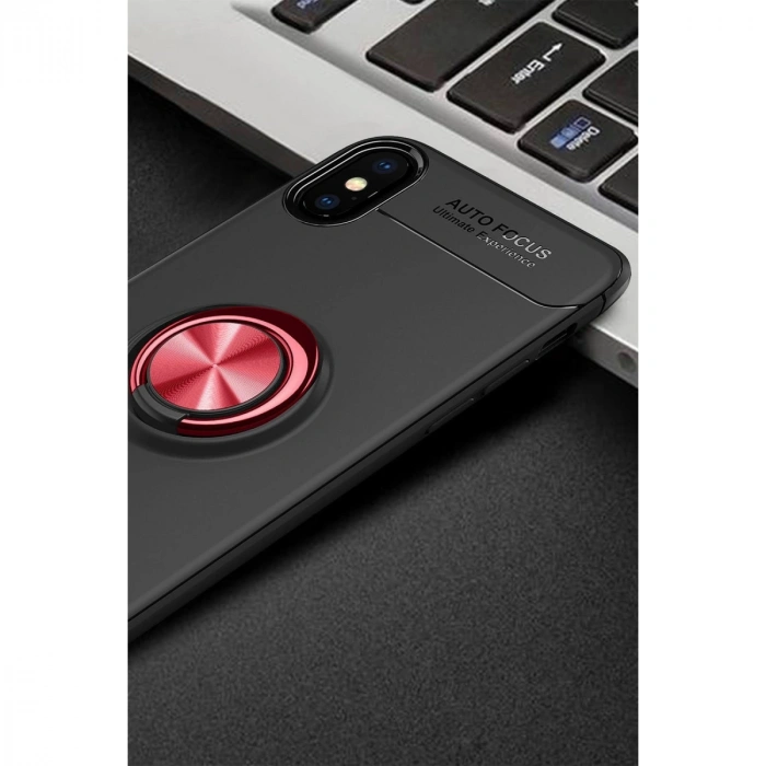 HERŞEYTREND Apple İphone Xs Max Kılıf Range Yüzüklü Silikon - Siyah-kırmızı