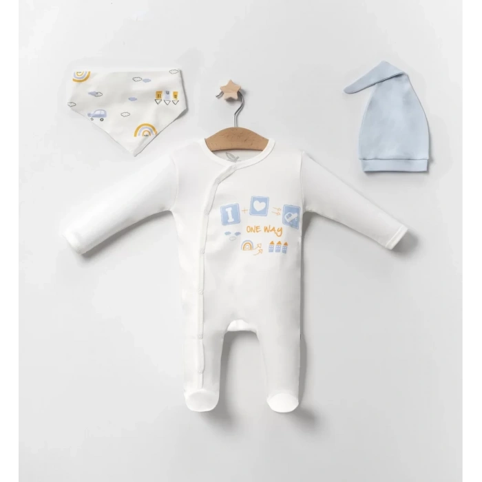 HERŞEYTREND Araba Desenli Mavi 4lü Erkek Bebek Tulumu