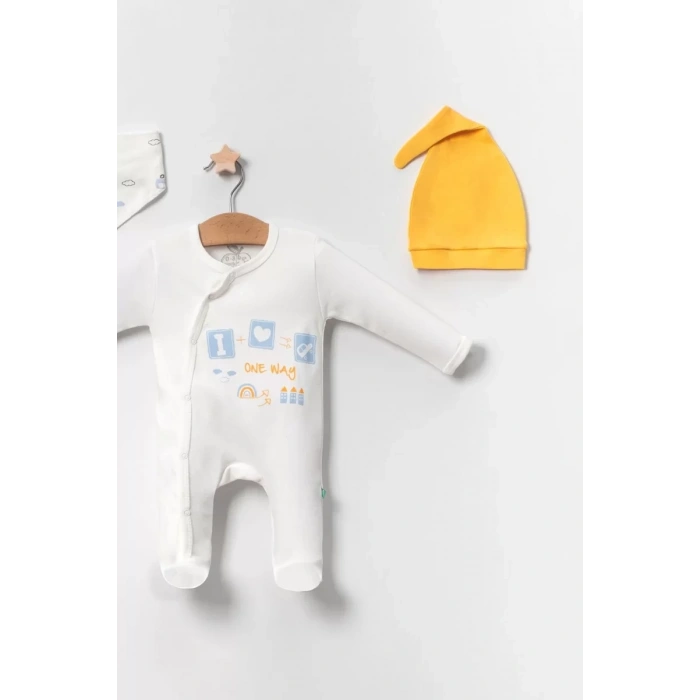 HERŞEYTREND Araba Desenli Sarı 4lü Erkek Bebek Tulumu