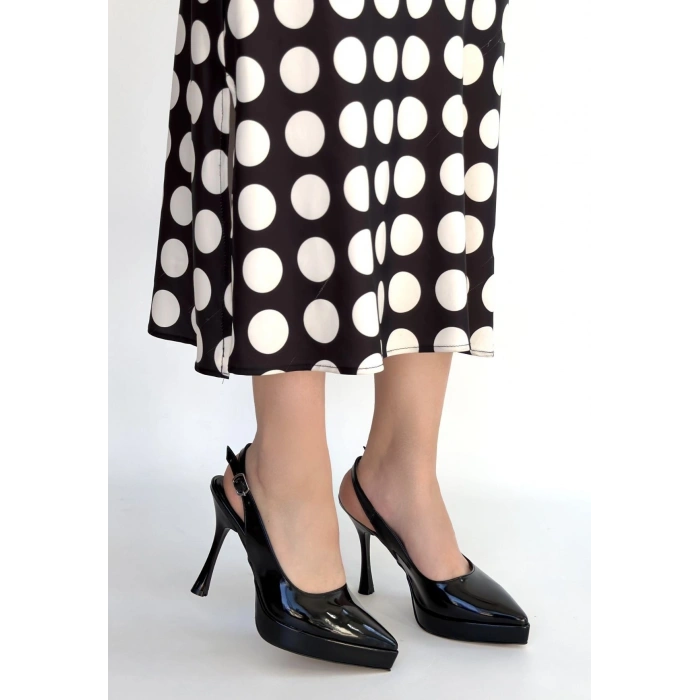 HERŞEYTREND Arim Siyah Rugan Platform Topuk Ayakkabı