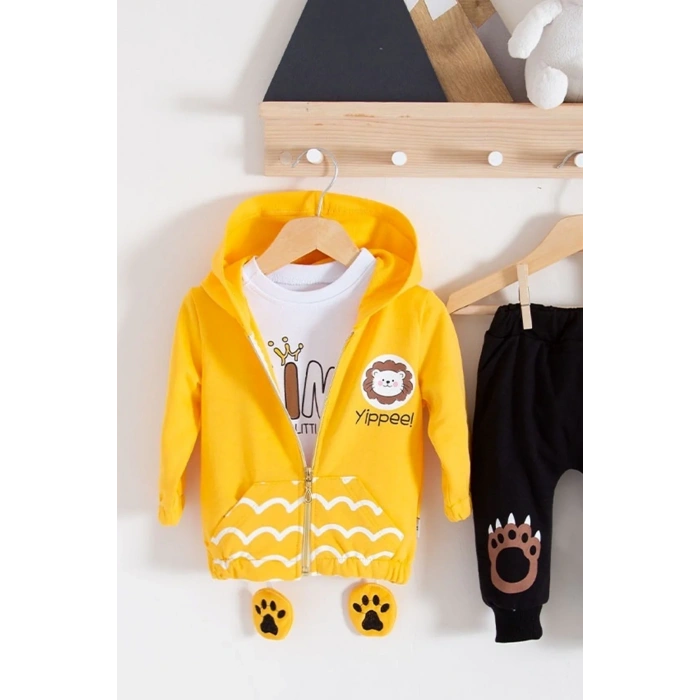 HERŞEYTREND Aslan Desenli 3lü Erkek Bebek Takımı